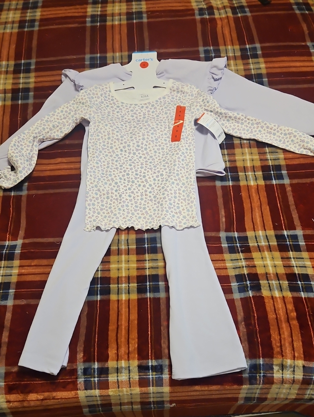 Carter's Light Lavender Girls Pajama Set with Floral Print Top